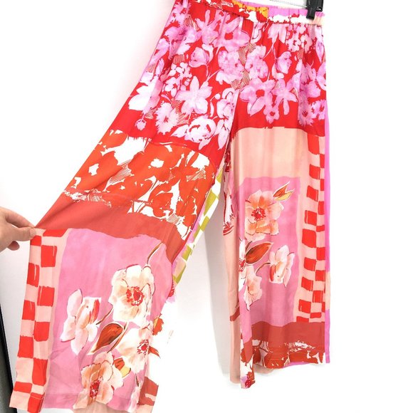 NEW Alembika Floral Wide Leg Pant red pink orange - Picture 4 of 11